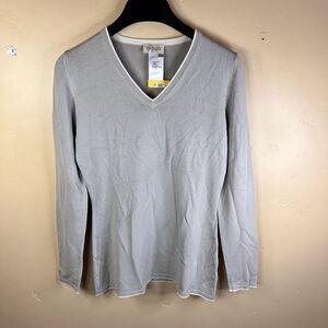 Vintage Mondi Womens Stretch Sweater Size Medium Gray‎ White Trip Work Wear